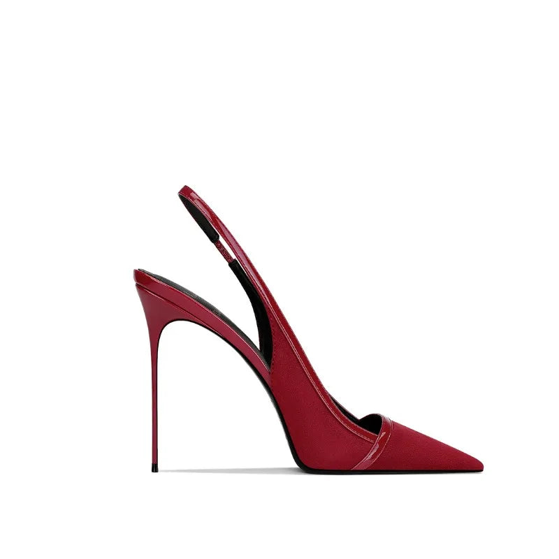 autumn new style wine red suede high-end versatile dress sandals elegant and beautiful pointed toe stiletto heels women's shoes