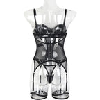 Mesh  Lingerie Luxury Brand Bodysuit Backless Tops for Women 3 Piece Lingerie Set with Garter Sexydresses for Women