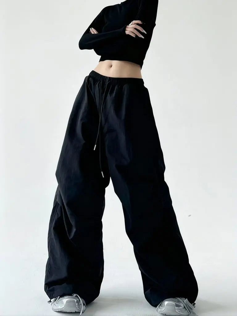 Y2k Hiking Straight Wide Pants Men Streetwear Cargo Paratrooper Pants Casual Brown Quick Dry Pocket Summer Travel Sport Trousers