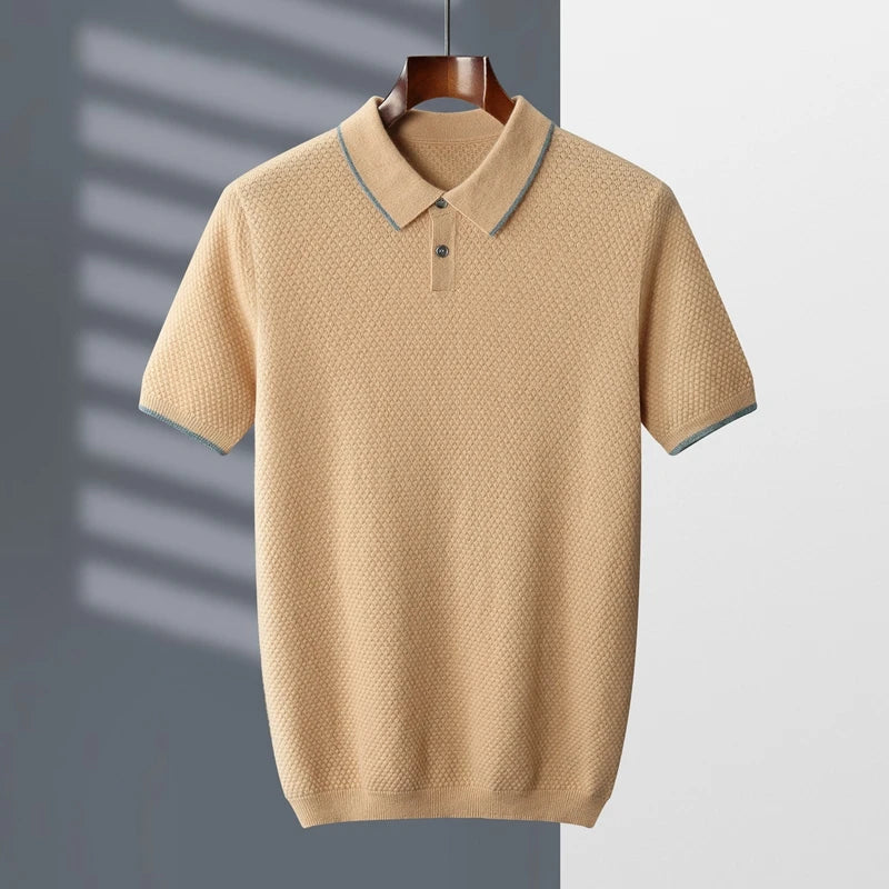 ZOCEPT 100% Cashmere Short Sleeve Sweater Autumn Winter New Casual Business Knitted Button-up Polo Collar Pullover for Men