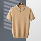 ZOCEPT 100% Cashmere Short Sleeve Sweater Autumn Winter New Casual Business Knitted Button-up Polo Collar Pullover for Men