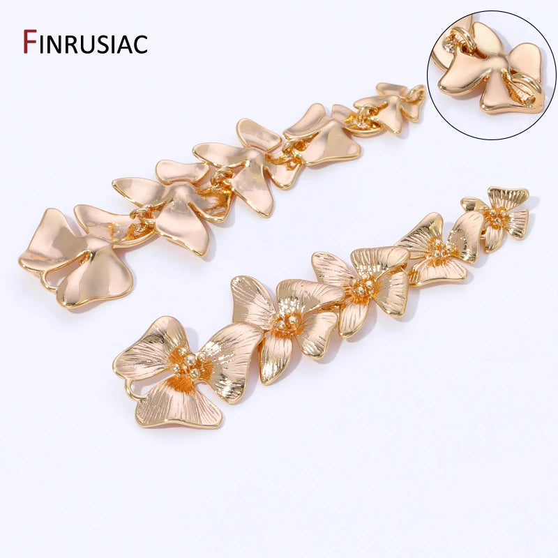 14K Gold Plated Brass Flower Tassel Pendant For Earrings Accessories,Flower Charms Pendant For DIY Jewelry Making Supplies