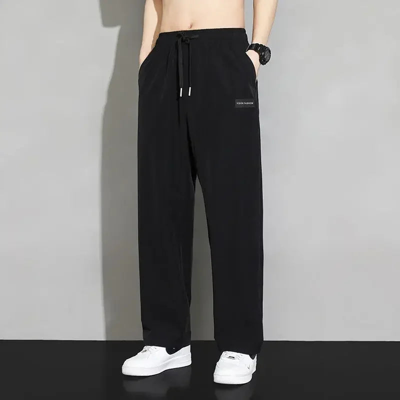 Trousers Straight Plain Wide Leg Draped Thin Male Sports Pants Summer Sport Slacks Xxl Jogger Big Tall Man Men's Sweatpants