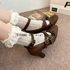 Sweet Lolita Cross Buckle Strap Women Mary Jane Shoes Fashion Multi Metal Buckle Shoes Retro Wedding Party Dress Ladies Pumps