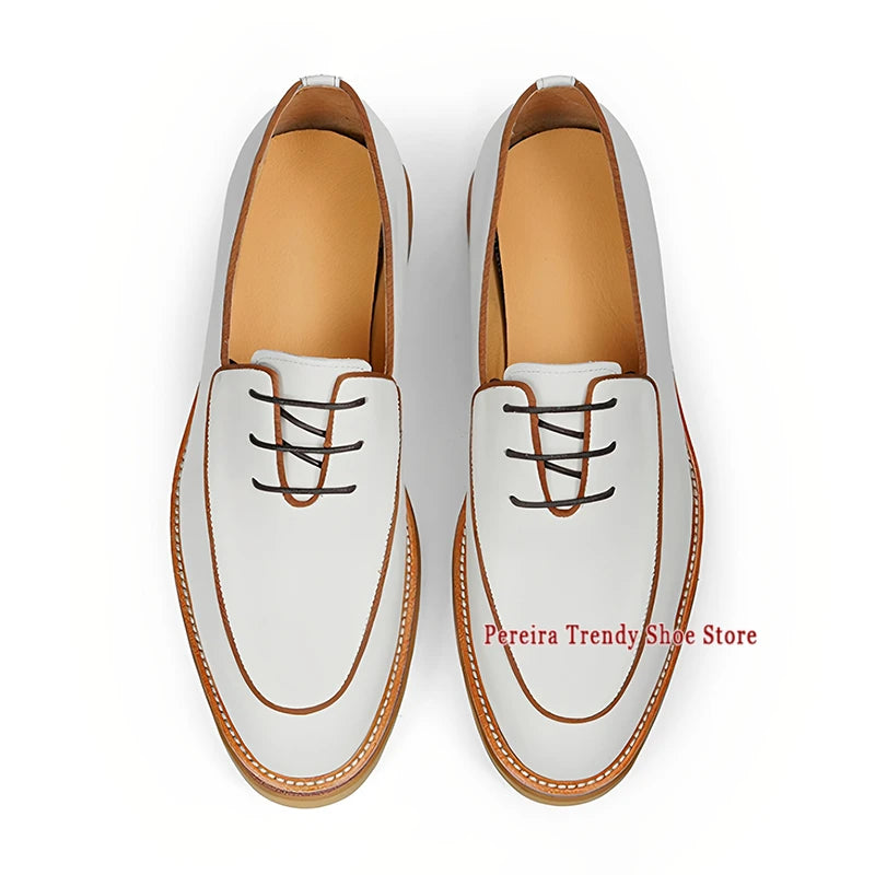Classic Handmade Thick Soled Derby Shoes for Men British Style White Cowhide Business Dress Shoes Fashion Groom Wedding Shoes