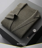 100% Pure Wool Cardigan Men's Spring And Autumn High-End Outerwear Sweater Casual Small Suit Jacket Olive Collar Sweater