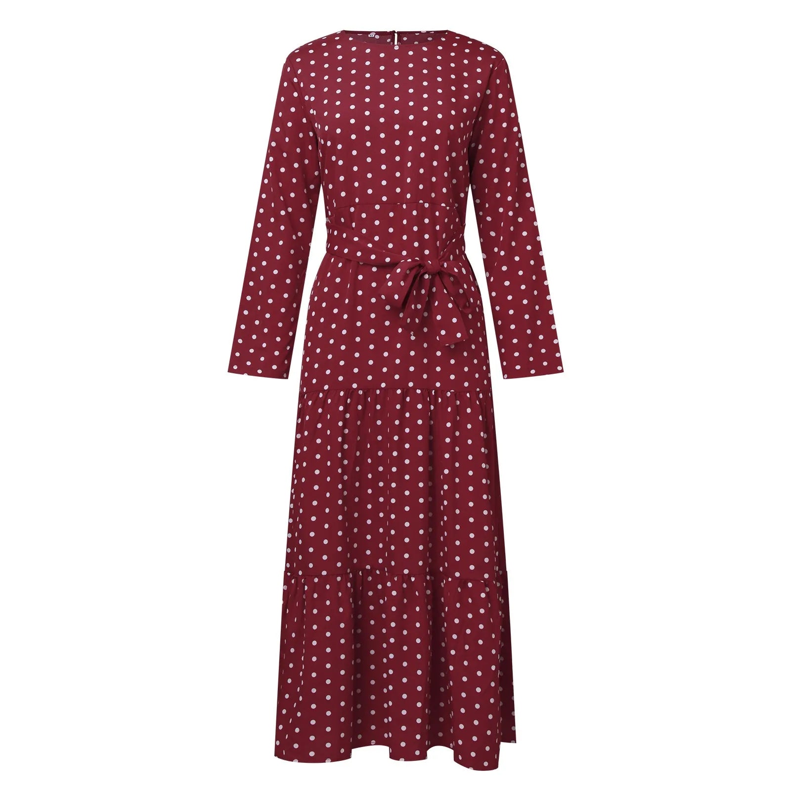 Polka Dot Muslim Dress Ruffle Belted Waist Women'S Dresses Long Sleeve Button Down Abaya Casual Vestidos Kaftan Dubai Long Robe