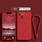 For Magsafe Magnetic Wireless Charge Case for IPhone 15 16 14 13 12 11 Pro Max Mini XR XS Plus Soft Liquid Silicone Strap Cover