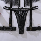 Ellolace Willowy Women's Lingerie Sets Luxury Sequin Bra Belt Thong 3PC with Leg Circles Luxury Tulle Women Intimate Underwear