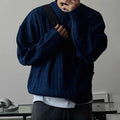 Men's Knitting Sweater 2026 Spring Autumn 0-neck Long Sleeve Knit Sweater Dark Blue Hemp Pattern Drop Shoulder Thicken Pullover