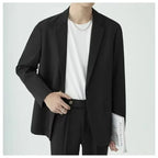 KIDWHXR Men 2-piece Outfit Loose Single-breasted Blazer Male Straight-leg Pant Man Korean Simple Solid Business Casual Suit Set