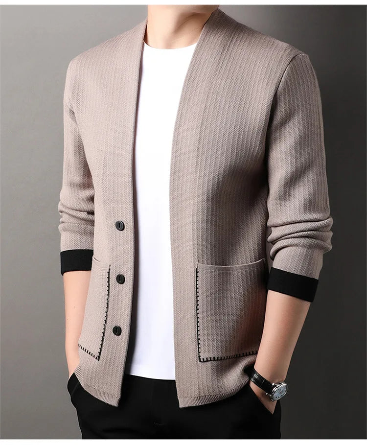 Solid Color Men's Knitted Cardigan Spring Autumn New Fashion Casual Wearable Sweater Middle-aged Coat