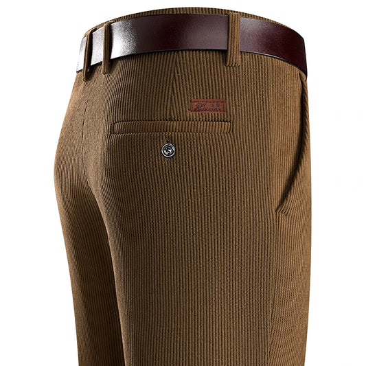 Mens Business Casual Pants Corduroy Suit Pants Autunn Formal Dress Pants Brown Navy Khaki 29-42