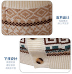 Men's Cable Knit Fair Isle Geometric Striped Cardigan V Neck Button Front Pocket Long Sleeve Sweater Autumn Winter Casual