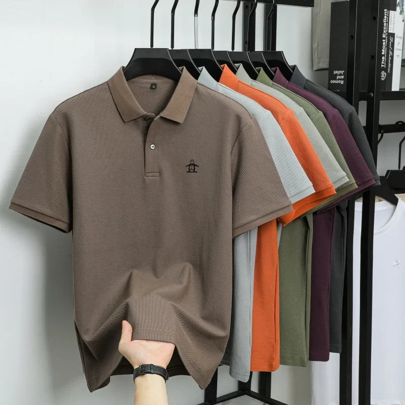 100% pure cotton summer new men's short sleeved polo shirt design high-end brand penguin embroidery business comfortable T-shirt