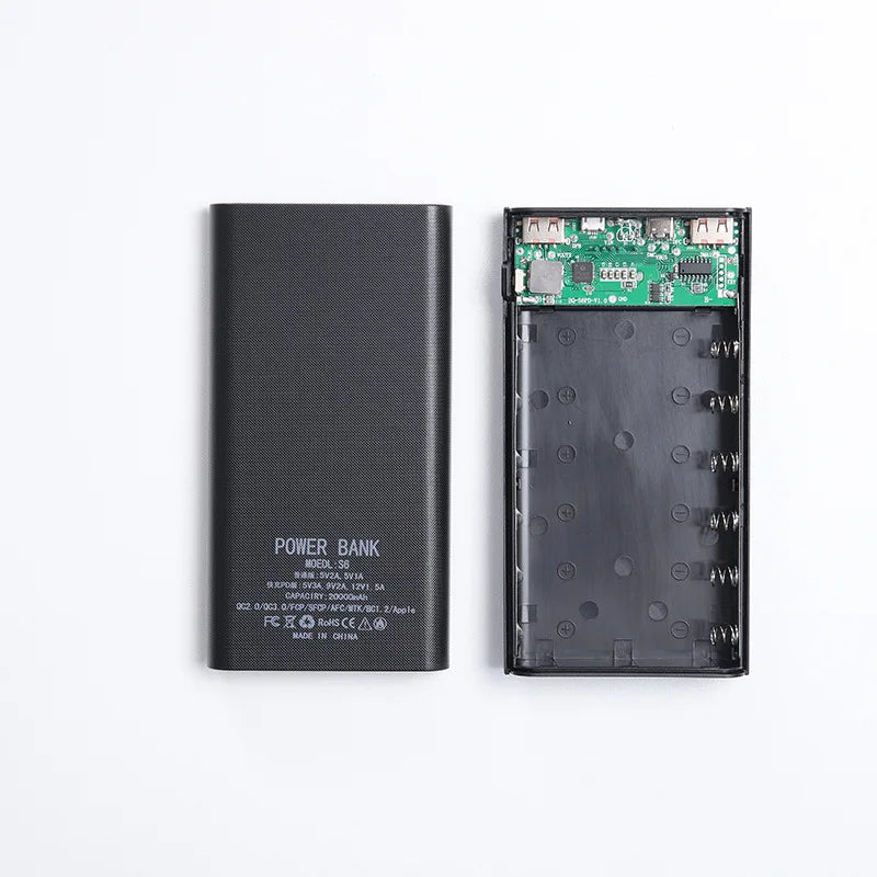 10W 18W 6*18650 Power Bank Battery Box Holder Dual USB Type C Micro 22.5W Fast Charge Shell With Led Lights 18650 Battery Cases
