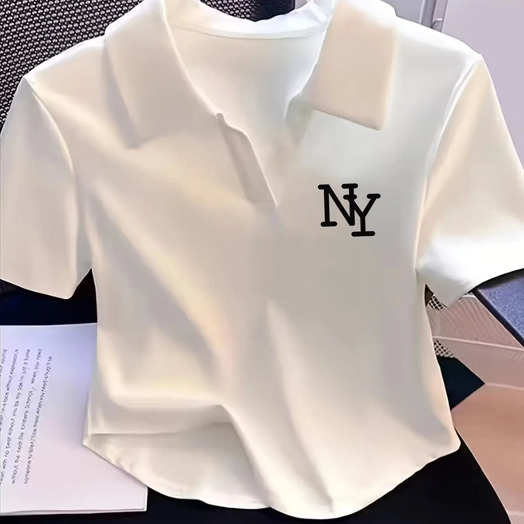 Summer women's white short sleeved POLO T shirt loose and comfortable soft vacation punk style