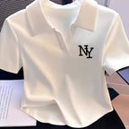 Summer women's white short sleeved POLO T shirt loose and comfortable soft vacation punk style