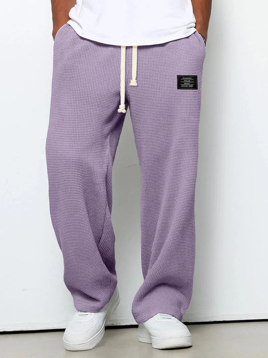 Men's spring-autumn trendy brand loose-fitting stretchy straight-leg sweatpants. Waffle fabric. Micro-bouncy sporty casual pants