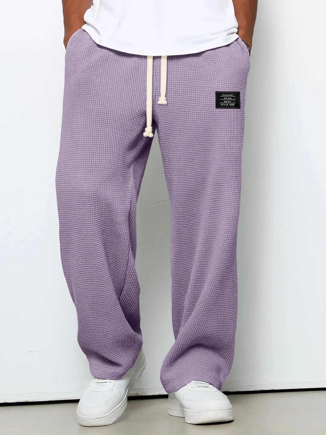 Men's spring-autumn trendy brand loose-fitting stretchy straight-leg sweatpants. Waffle fabric. Micro-bouncy sporty casual pants