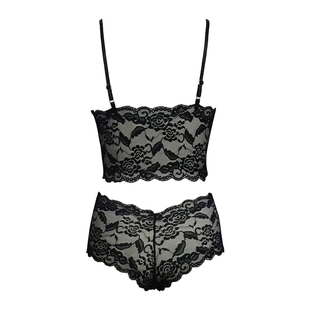 Thin Lace Flower Printed Underwear Suit Sexy Women Lingerie Set Female Adjustable Shoulder Strap Triangle Cup Bralettle