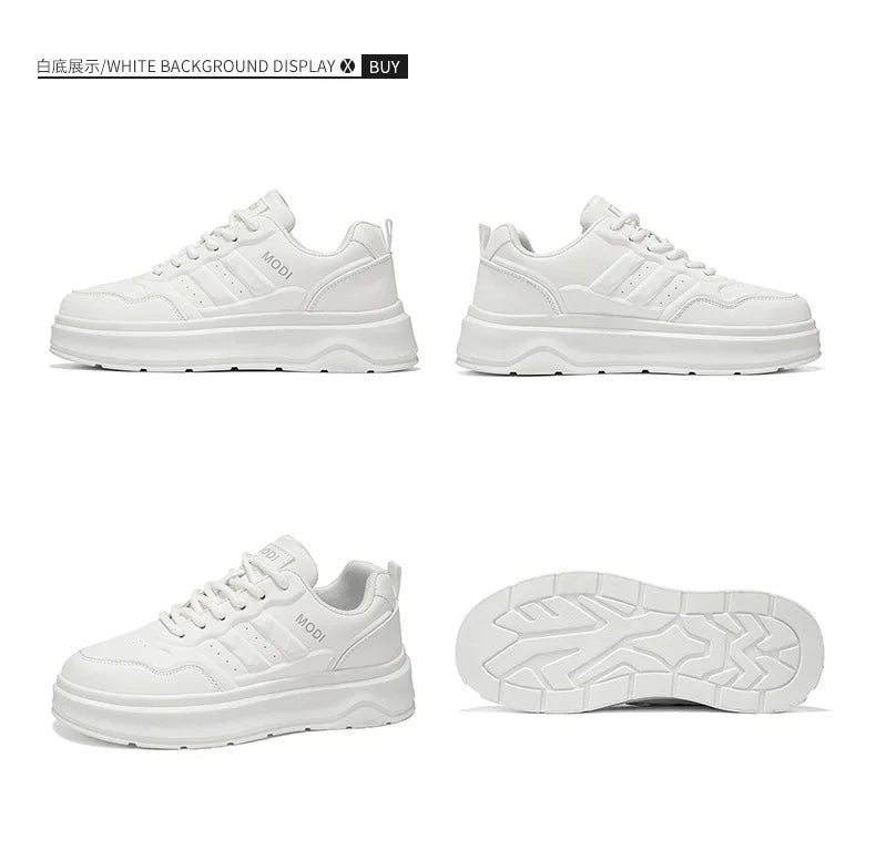 2026 Summer Men's White Platform Sneakers Leather Casual Shoes Thick Sole Streetwear Trendy Footwear