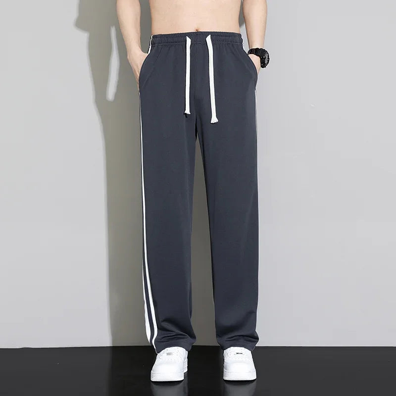 Summer New Men Sweatpants Joggers Straight Pants Neutral Breathable Loose Outdoor Quick Drying Fabric Striped Casual Trouser