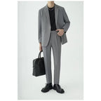 KIDWHXR Men 2-piece Outfit Loose Single-breasted Blazer Male Straight-leg Pant Man Korean Simple Solid Business Casual Suit Set