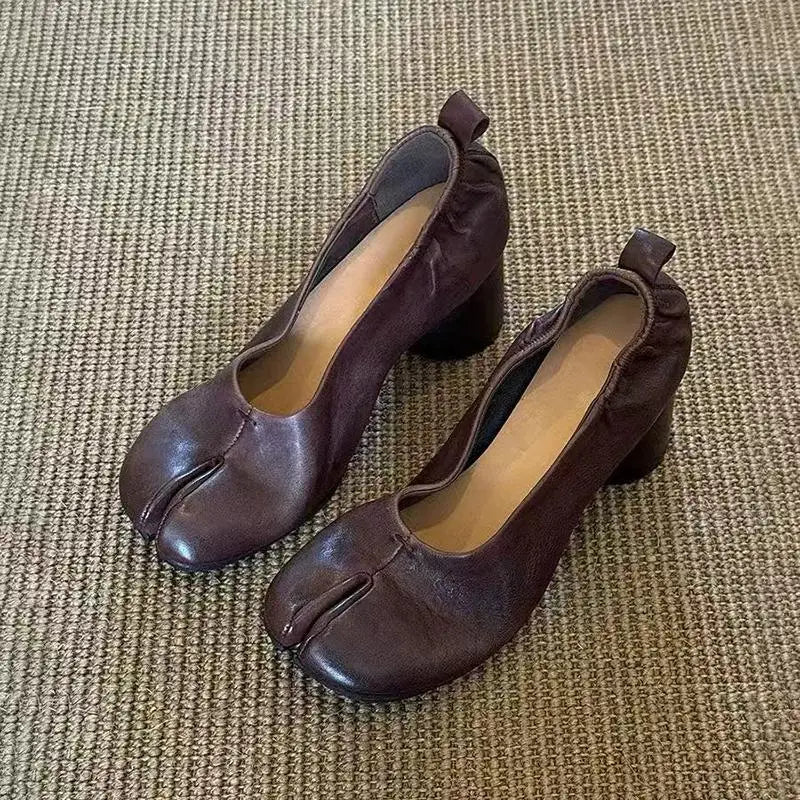 Elegant Thick High Heel Tabi Shoes Women Summer 2026 Comfort Pu Leather Designer Split Toe Pumps French Retro Sandals for Women