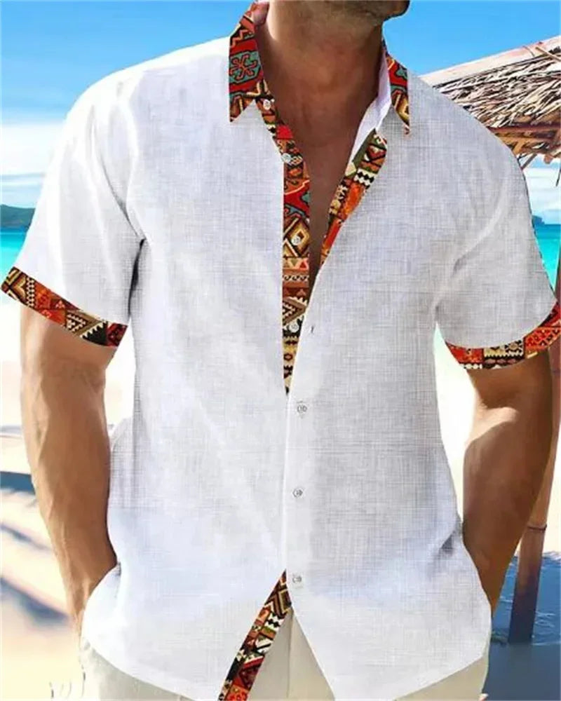 2024 new summer shirt men's Hawaiian shirt casual fashion street short -sleeved beach resort men's pocket shirt