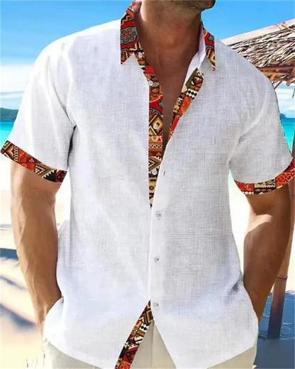 2024 new summer shirt men's Hawaiian shirt casual fashion street short -sleeved beach resort men's pocket shirt