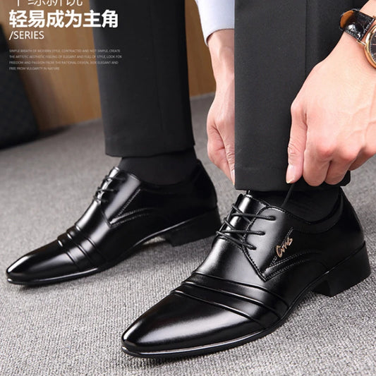 Mens Black Genuine Leather Cap Toe Lace Up Formal Business Office Groom Wedding Daily Wear Dress Shoes British Style Fashion