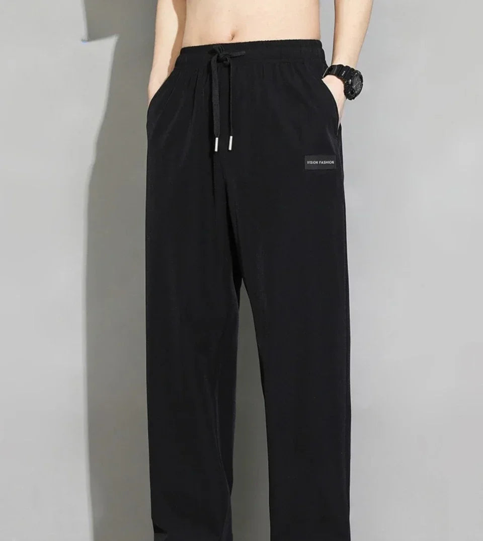 Trousers Straight Plain Wide Leg Draped Thin Male Sports Pants Summer Sport Slacks Xxl Jogger Big Tall Man Men's Sweatpants