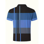 Men Black Blue Gray Geometric Color Block Polo Shirt Lapel Short Sleeve Breathable Casual Summer Golf Daily Tops