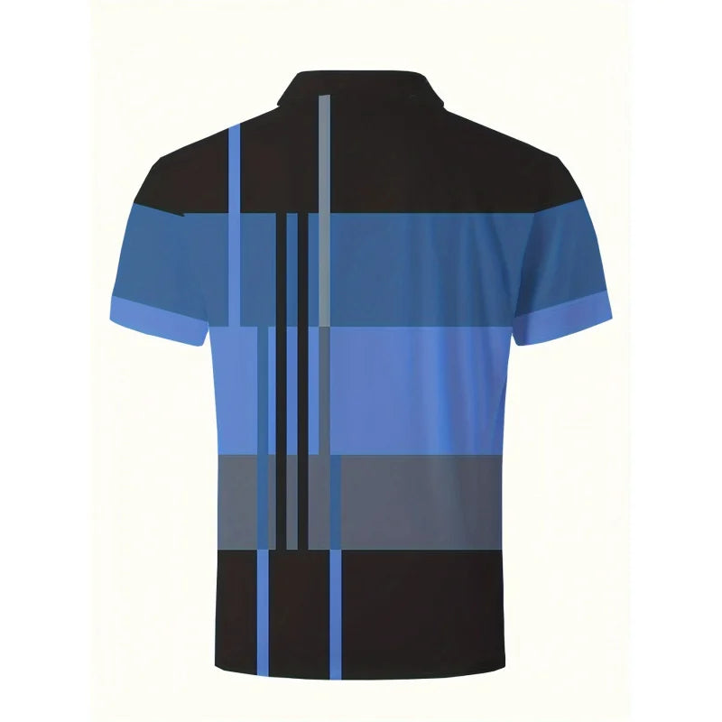 Men Black Blue Gray Geometric Color Block Polo Shirt Lapel Short Sleeve Breathable Casual Summer Golf Daily Tops