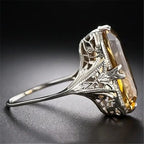 Citrine hollowed-out Carved S925 Silver Rings Exaggerated Silver Hand Jewelry For Women Gemstone  Wedding Party Ring Wholesale