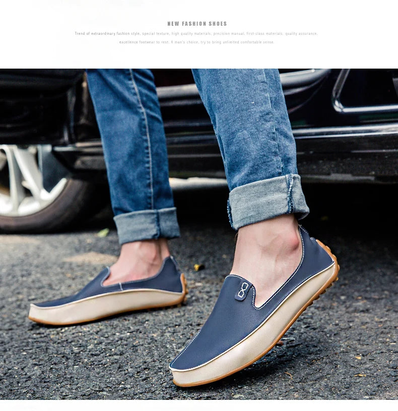 Summer Men Casual Flats Fashion Genuine Leather Soft Moccasins Brand Loafers High Quality Breathable Men Dress Shoes Size 36-47