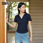 Semir Women Polo Shirt Short Length Ruched Slim Fit Standard Shoulder Cool Feeling 2026 Summer Temperament Versatile Fashion Top