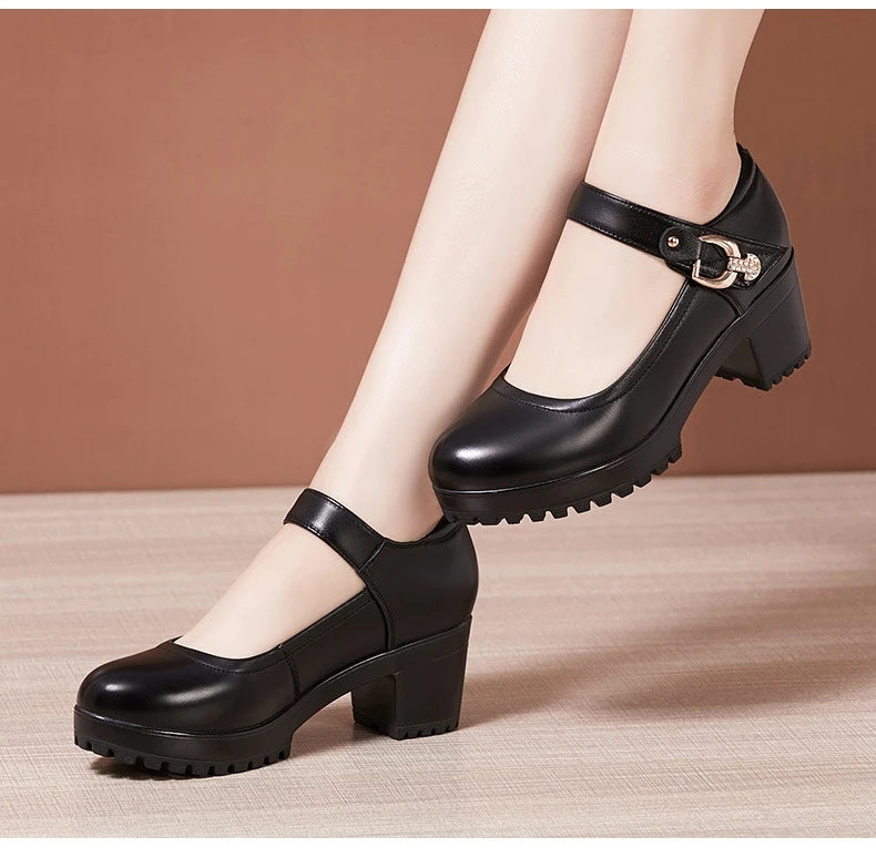Small Big Size 32-43 Block Heel Platform Shoes 2026 Fall Spring Med Heels Pumps Ladies Wedding Work Shoes for Office