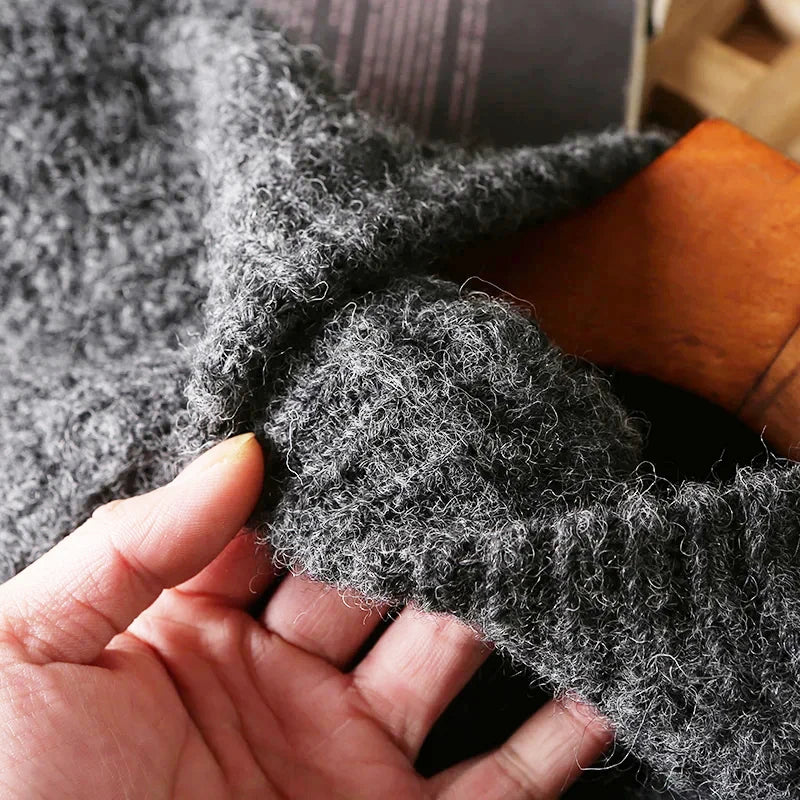 Wool Men Pullover Autumn Winter Thickening Warm Knitting Sweater Round Neck Raglan Sleeve Solid Long-Sleeve Casual Woolen Tops