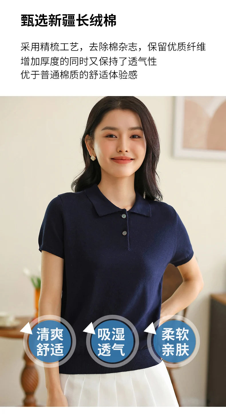 100% Cotton Women POLO Collar Casual Top T-shirt luxury designer clothing woman plus size clearance sale