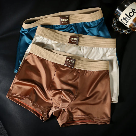 3PCS/Pack Luxury Ice Silk Satin-like Men's Panties Super Soft Boxer Homme Cool Breathable Comfortable Man Underwear Underpants