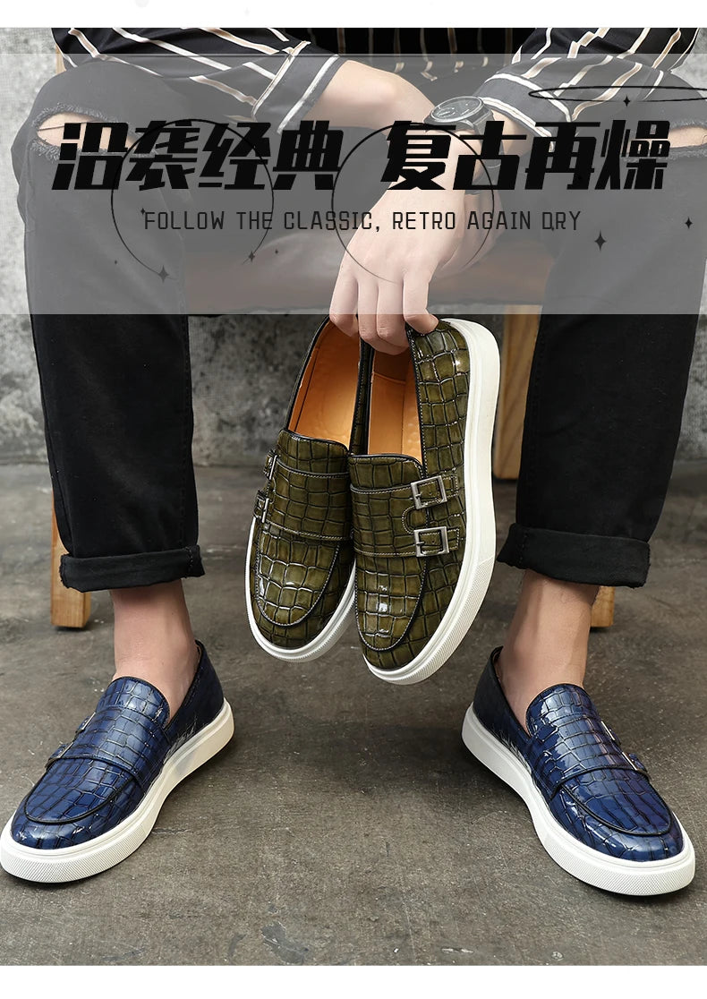 New Black Sneakers Men Vulcanize Shoes Yellow Crocodile Pattern Slip-On Size 38-46 Zapatos De Hombre Men Shoes