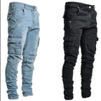 650G Men's Slim Fit Denim Pants Street Motorcycle Ankle binding High-quality Fashion Tight Fitting Cut Multiple Colors Choose