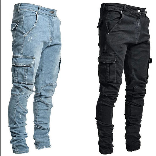 650G Men's Slim Fit Denim Pants Street Motorcycle Ankle binding High-quality Fashion Tight Fitting Cut Multiple Colors Choose