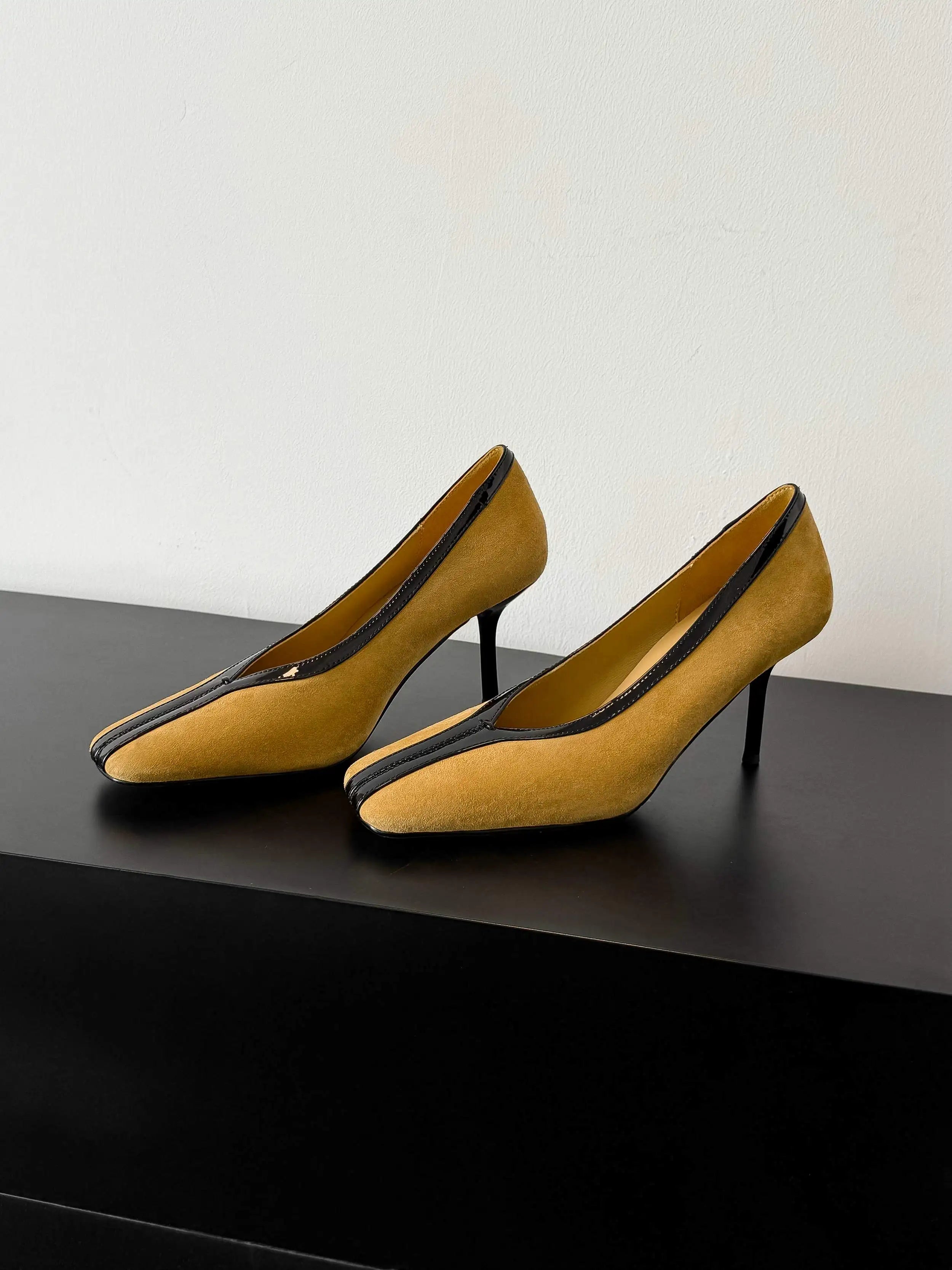 Krazing Pot Superstar Kid Suede Shallow Square Toe High Heels Spring Autumn Shoes Office Lady Party Wedding Dress Women Pumps