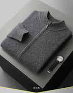 100% Merino Wool Men's Warm Sweater Mock Collar Thickened Zippered Cardigan Autumn Winter New Cashmere Knitted Long Sleeve Tops