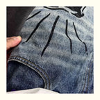 Men's Retro American Street Hip Hop Flame Skull Print Jeans Man High Street Motorcycle Denim Long Pants Baggy Jeans Men Techwear