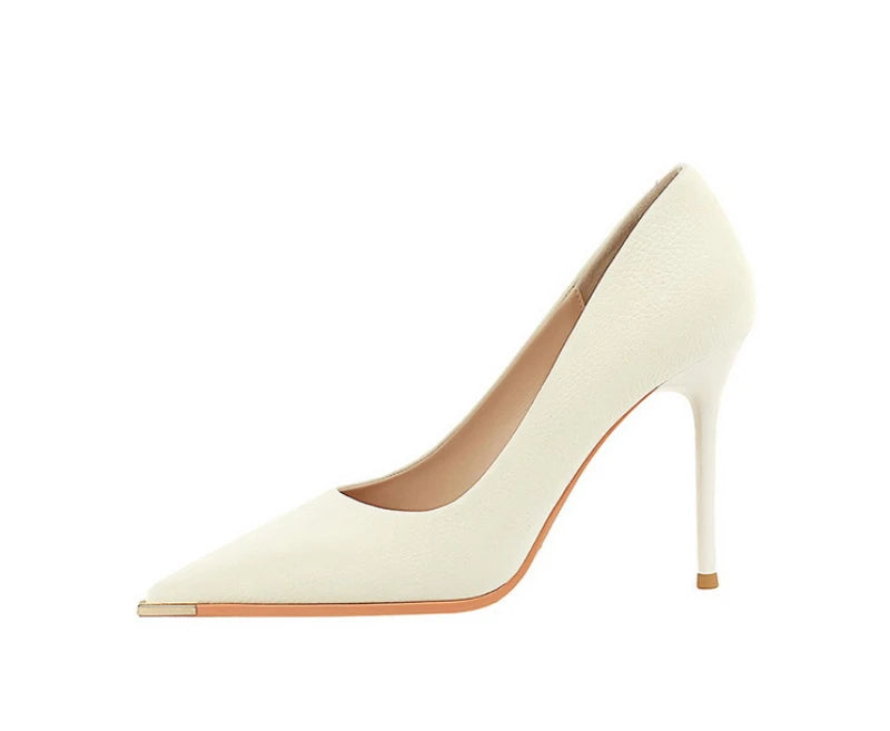 Banquet Fashion Metal Toe High Heels Women's Pointed Toe Shallow Mouth Thin Heels Women's Shoes Temperament Single Shoes