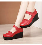 6cm Small Size 32-43 Comfortable Med Heels Pumps Soft Leather Mary Janes 2026 Women's Platform Wedges Shoes for Office Mom Dance